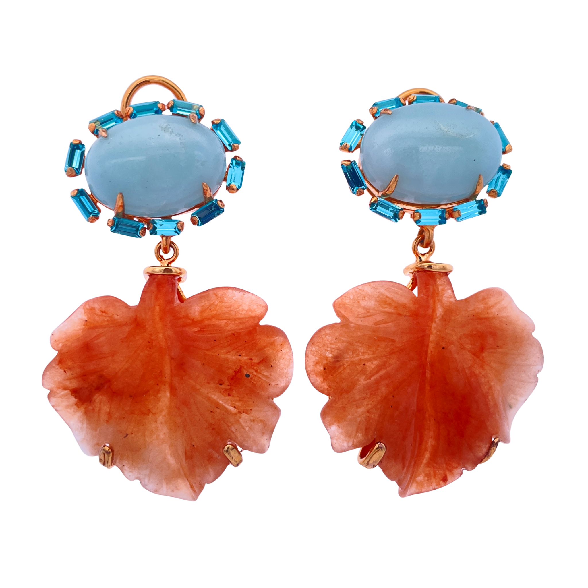 EARRINNGS AMAZONITE & RED AVENTURINE LEAF DROP