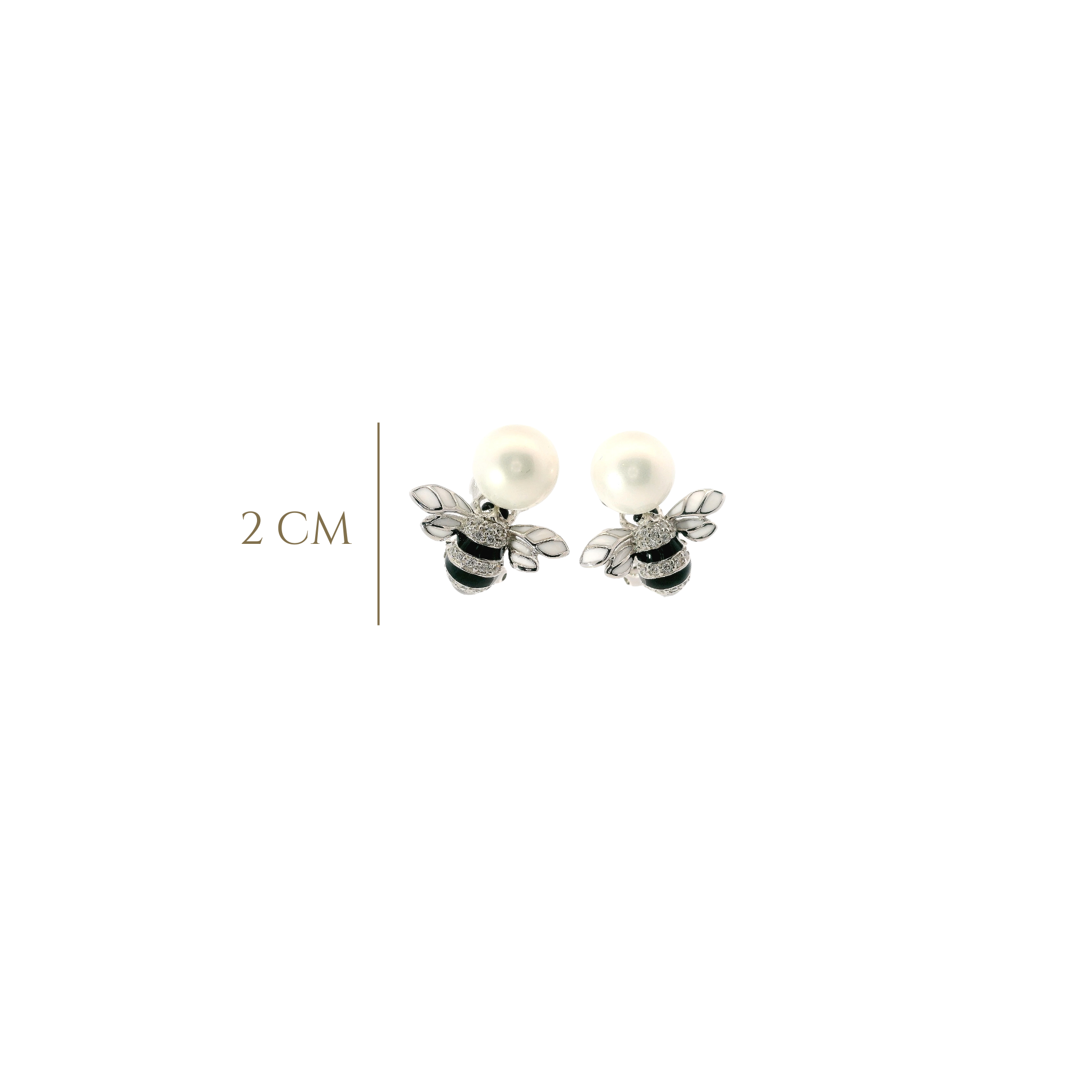 925SL BEE ENAMEL BLACK WITH WHITE AND PERL EARRINGS