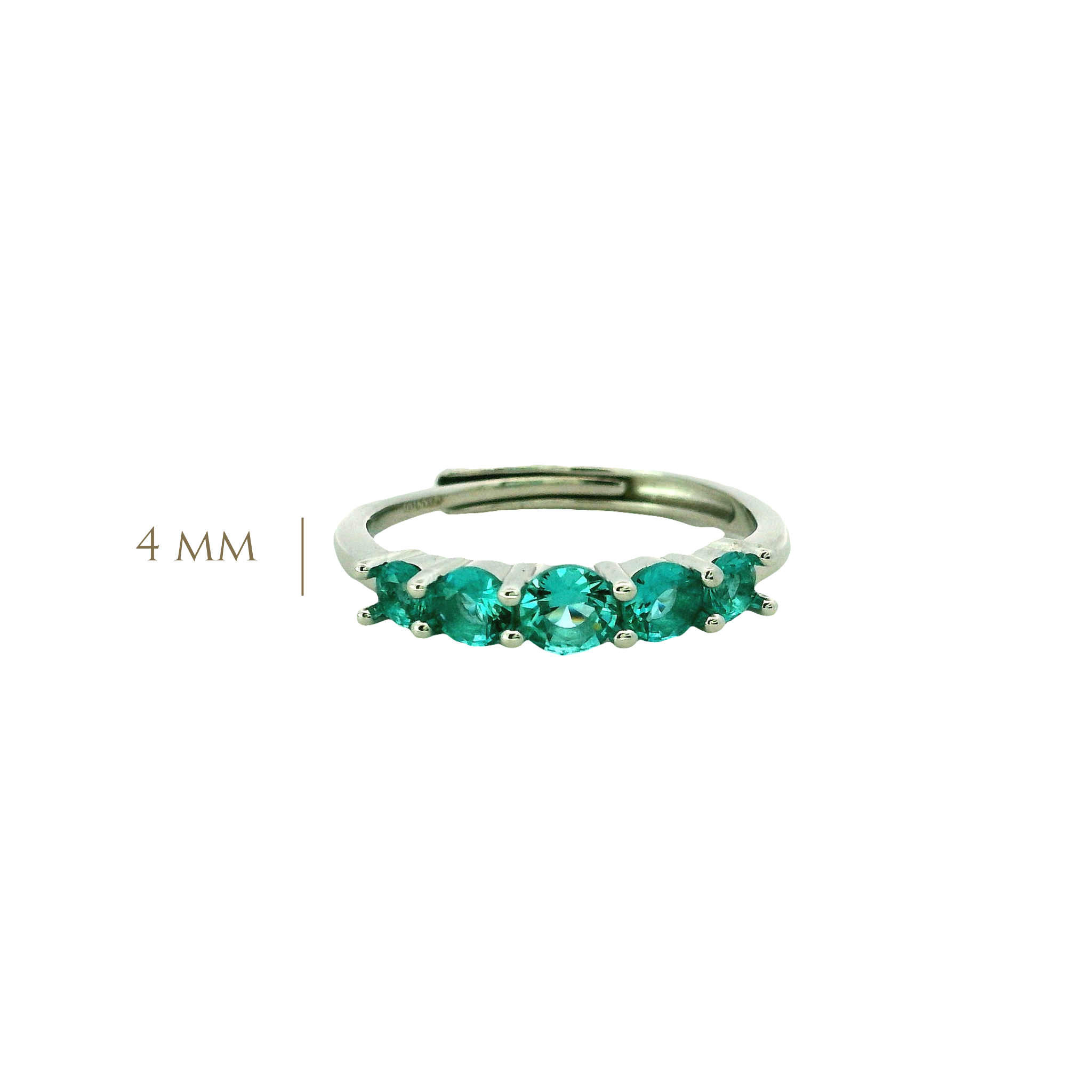 925SL FIVE STONE CZ TURQUOISE ADJUSTABLE RING