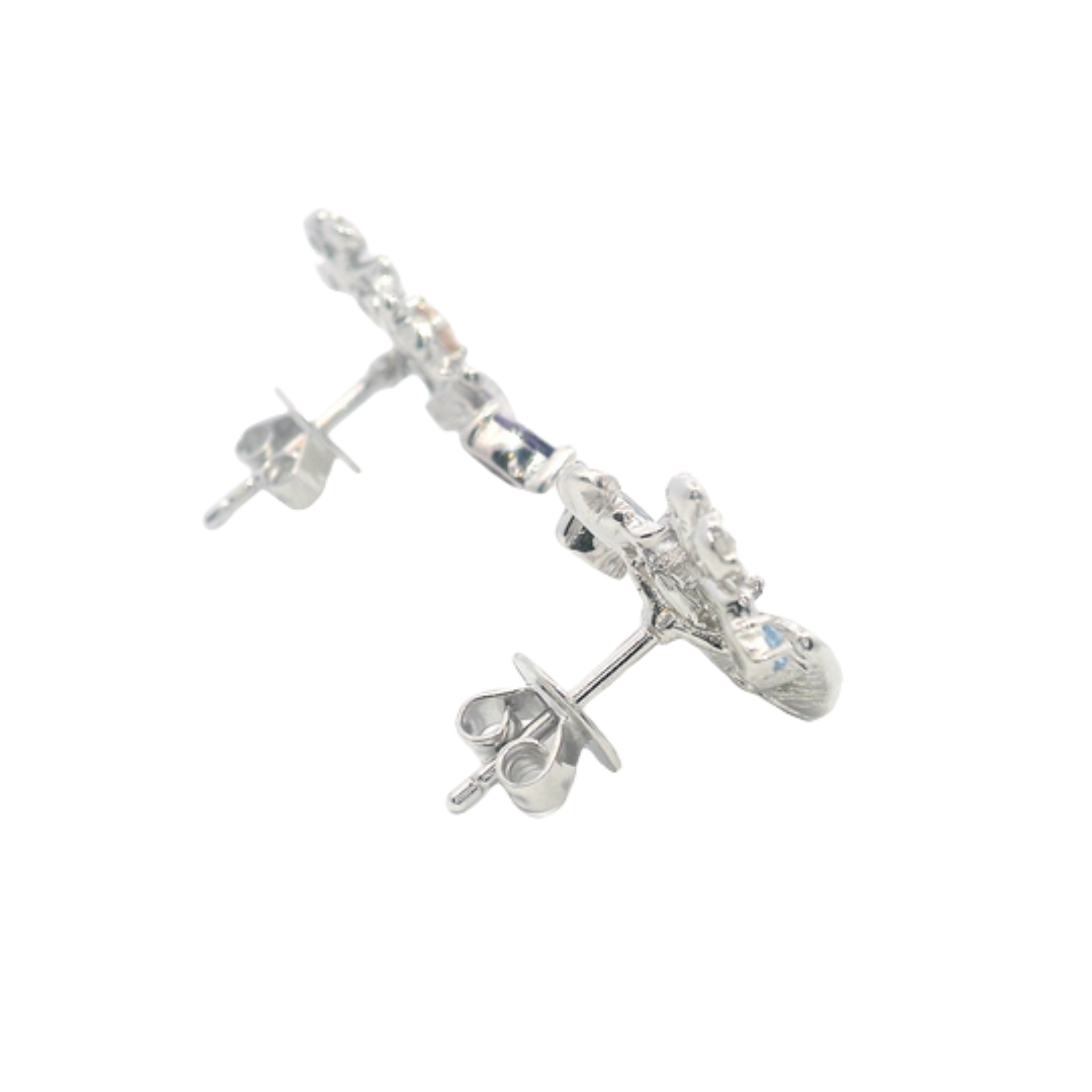 925SL BUTTERFLY ENMAEL PURPLE WITH BLUE AND MINI FLOWERS EARRINGS