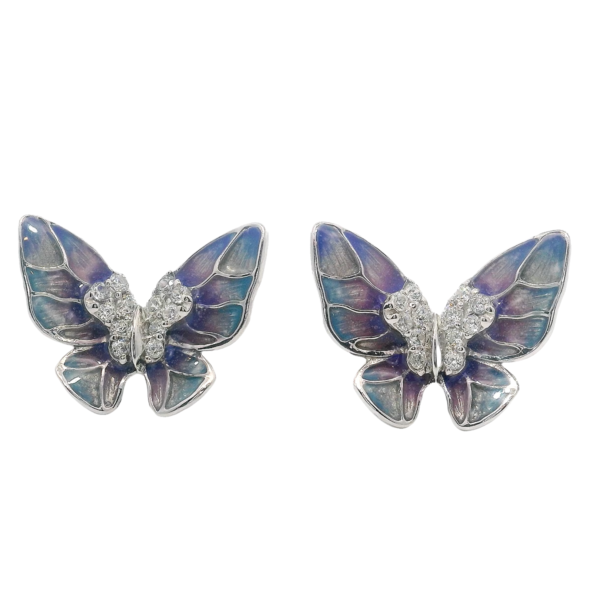 925SL BUTTERFLY ENMAEL PURPLE WITH BLUE EARRINGS