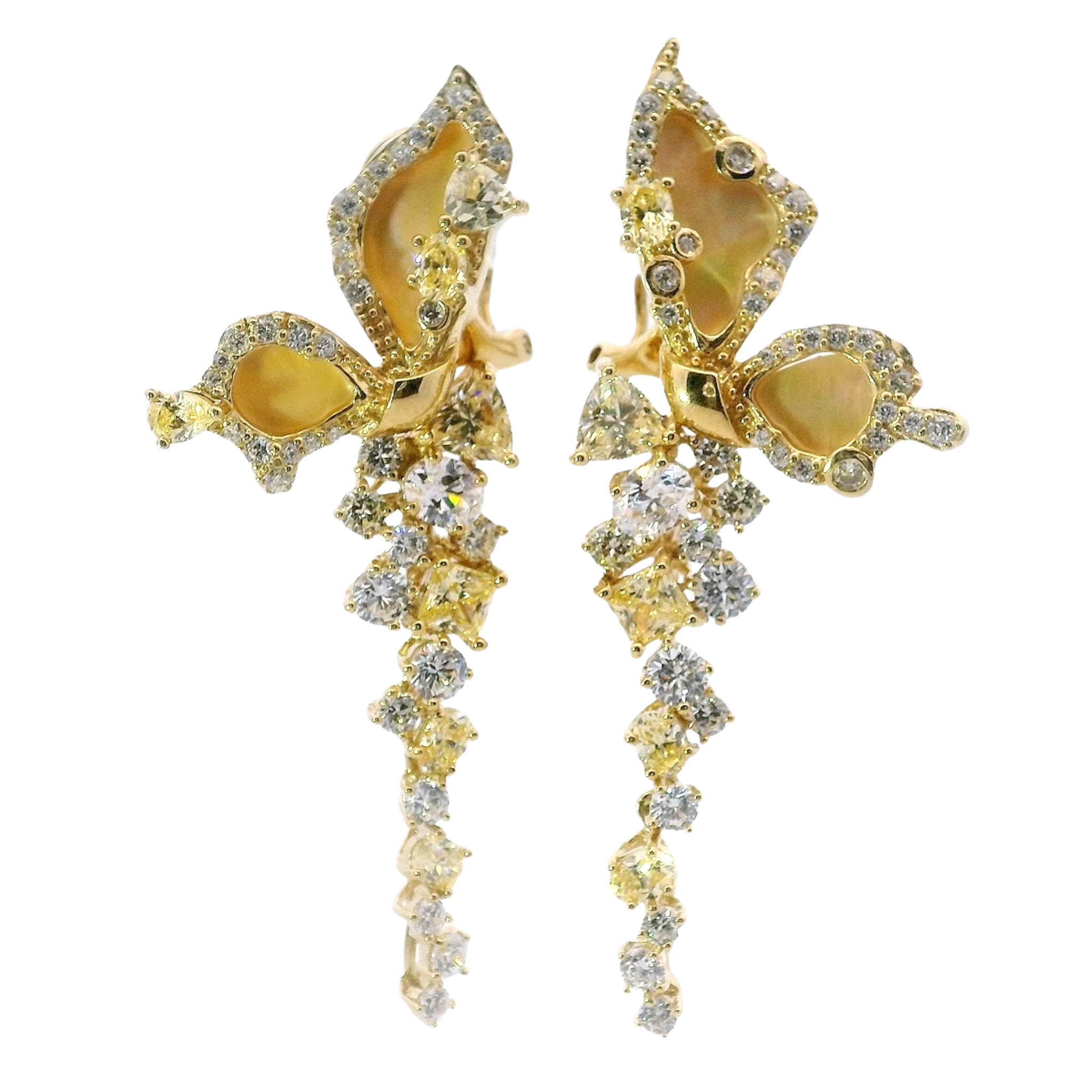 925YG HALF BUTTERFLY WITH DROP YELLOW EARRINGS