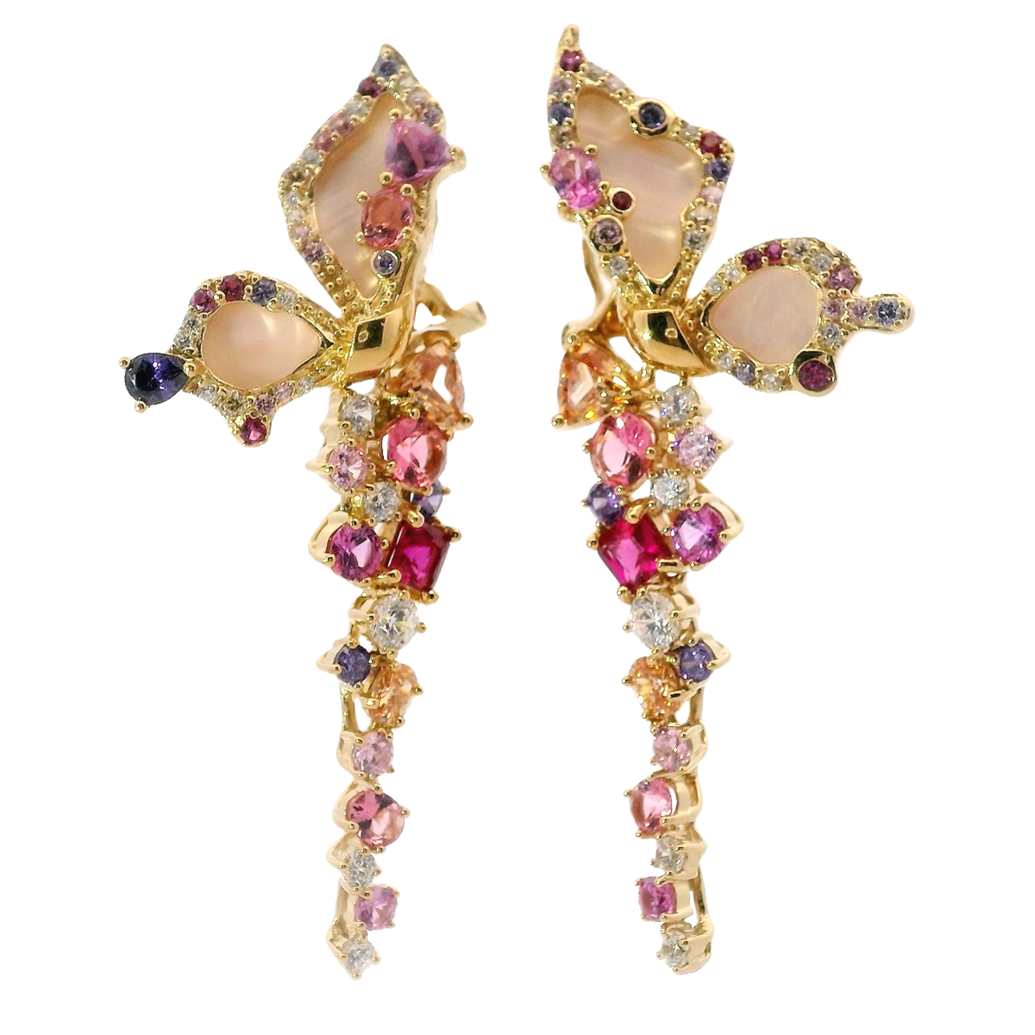 925YG HALF BUTTERFLY WITH DROP PINK EARRINGS