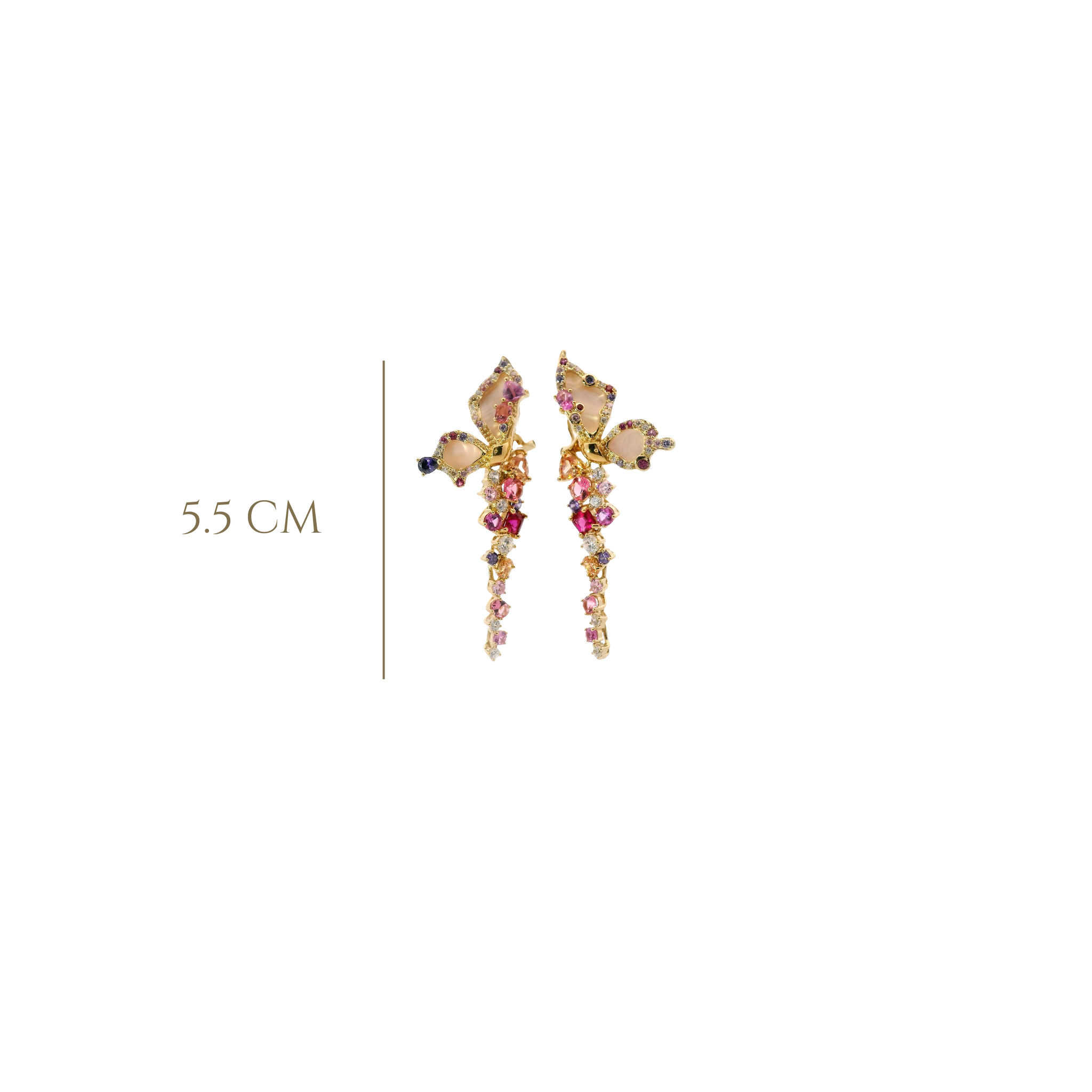925YG HALF BUTTERFLY WITH DROP PINK EARRINGS