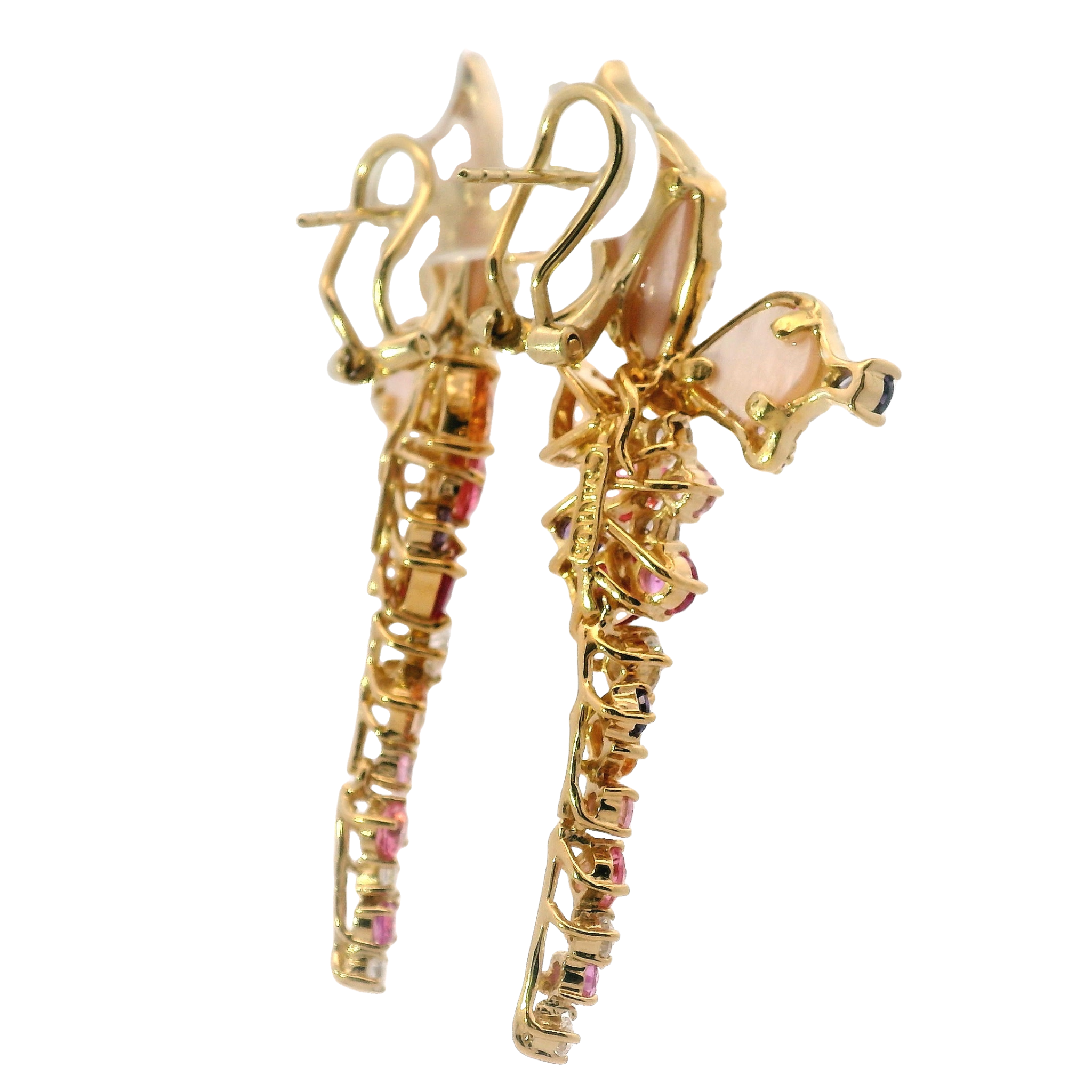925YG HALF BUTTERFLY WITH DROP PINK EARRINGS