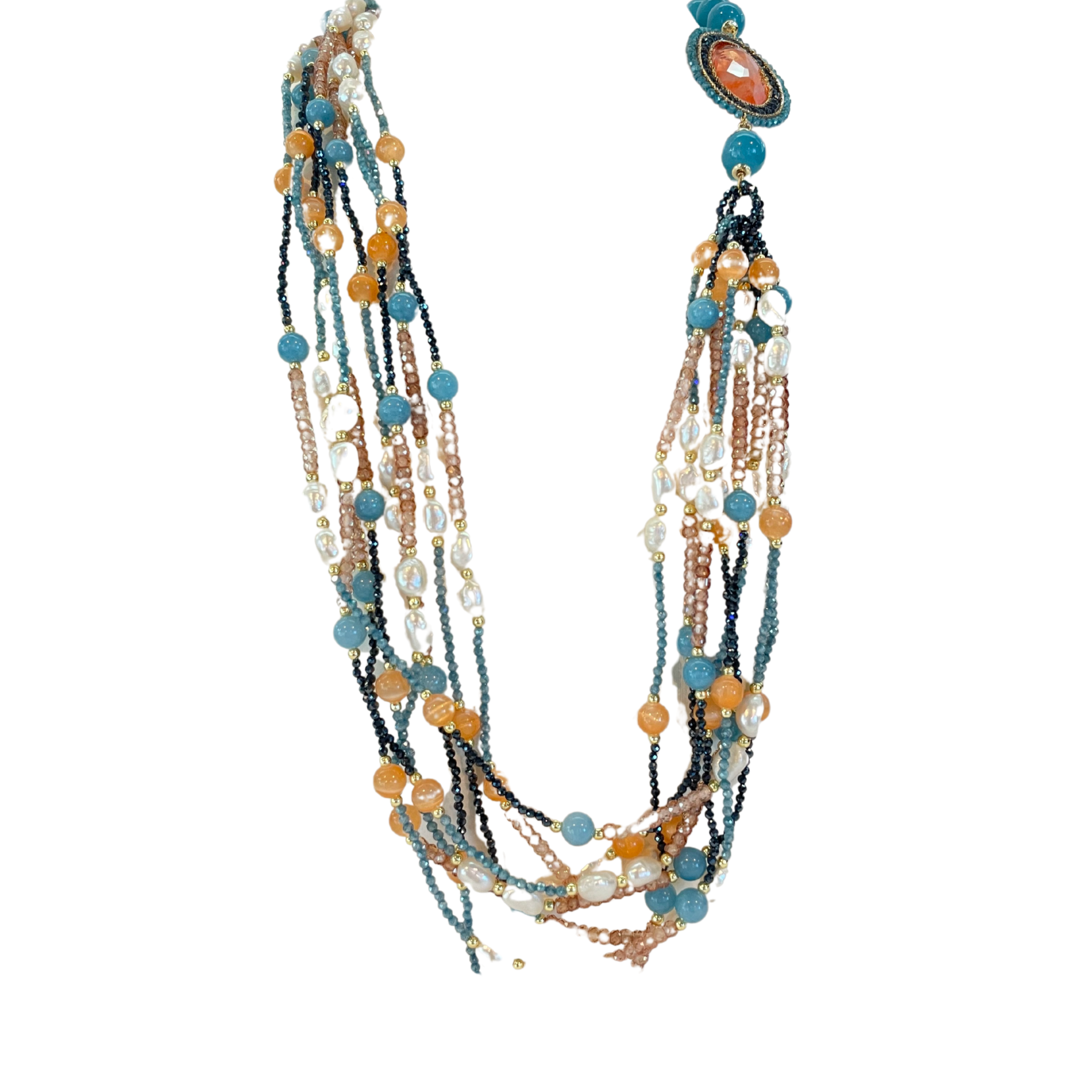 925GG FLAT SALMONE ZIRC ANGELITE NECKLACE