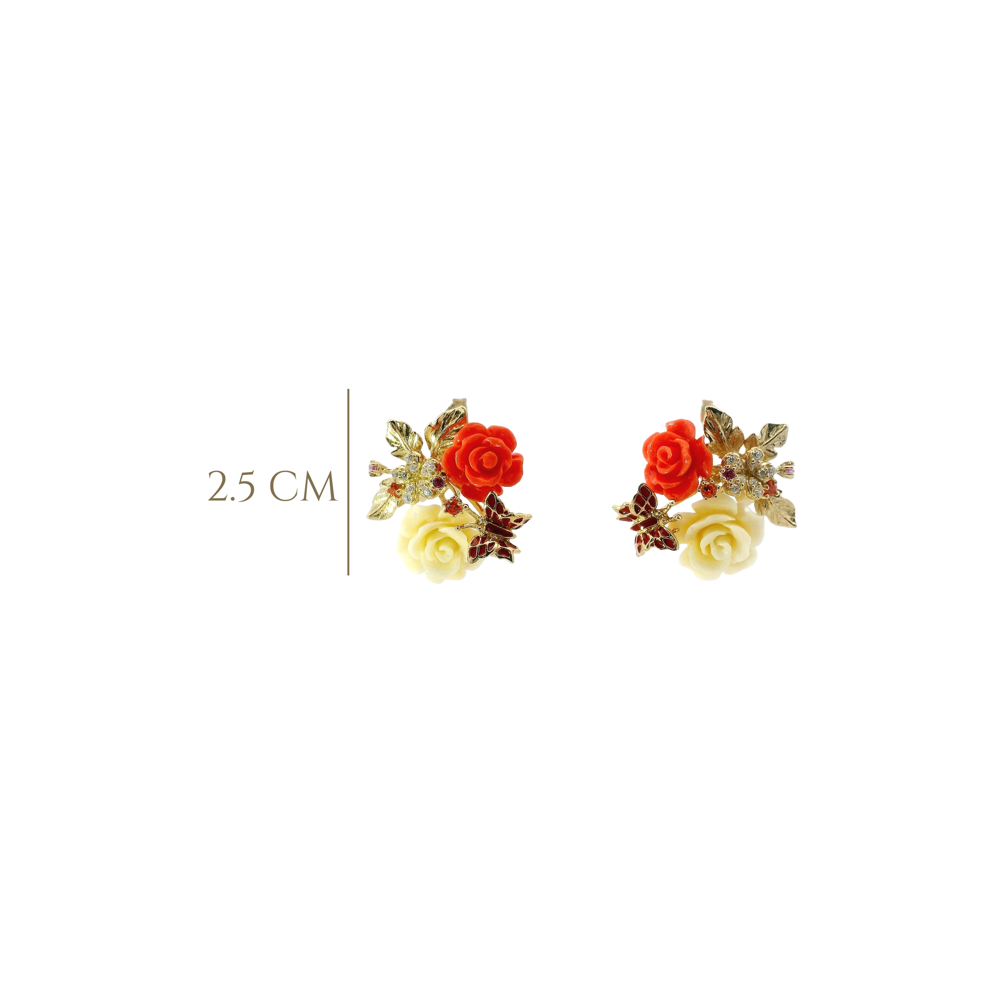 925YG TRIPLE FLOWER AND BUTTERFLY ENAMEL PINK EARRINGS