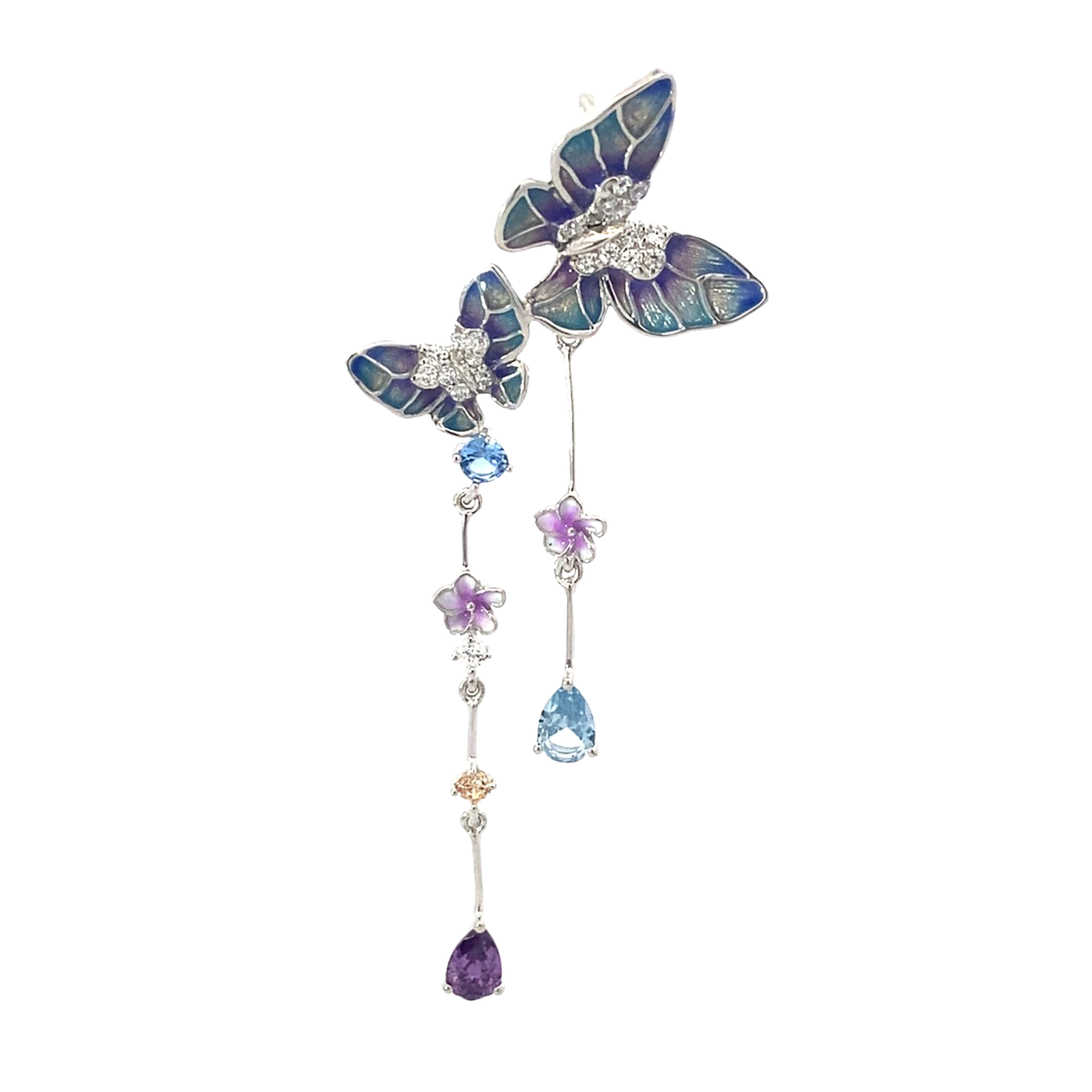 925SL DROP BUTTERFLYS ENMAEL PURPLE AND BLUE PENDANT