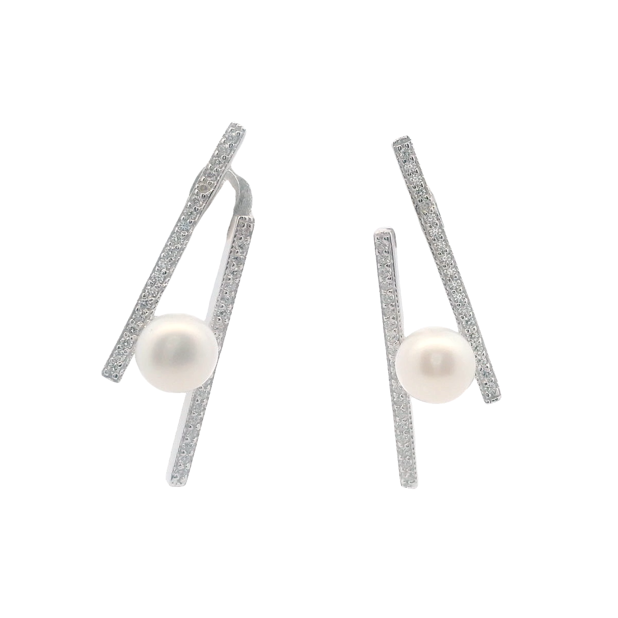 925SL BAR WITH PERL EARRINGS
