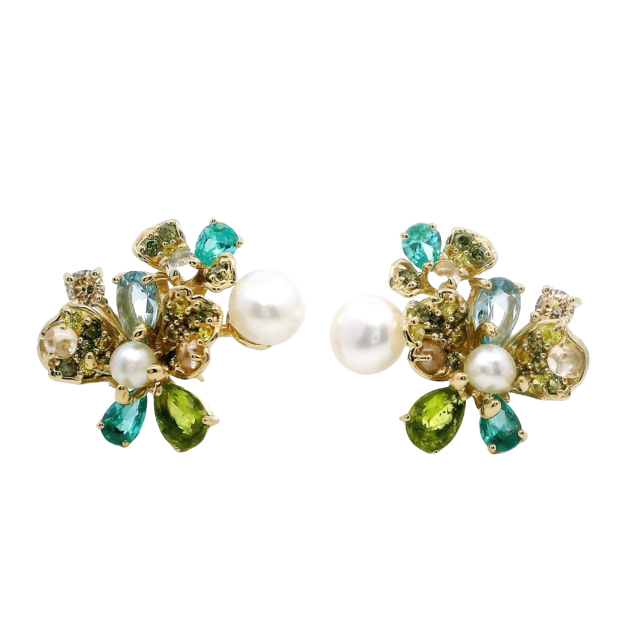 925YG FLOWER GREEN AND PEARL EARRINGS