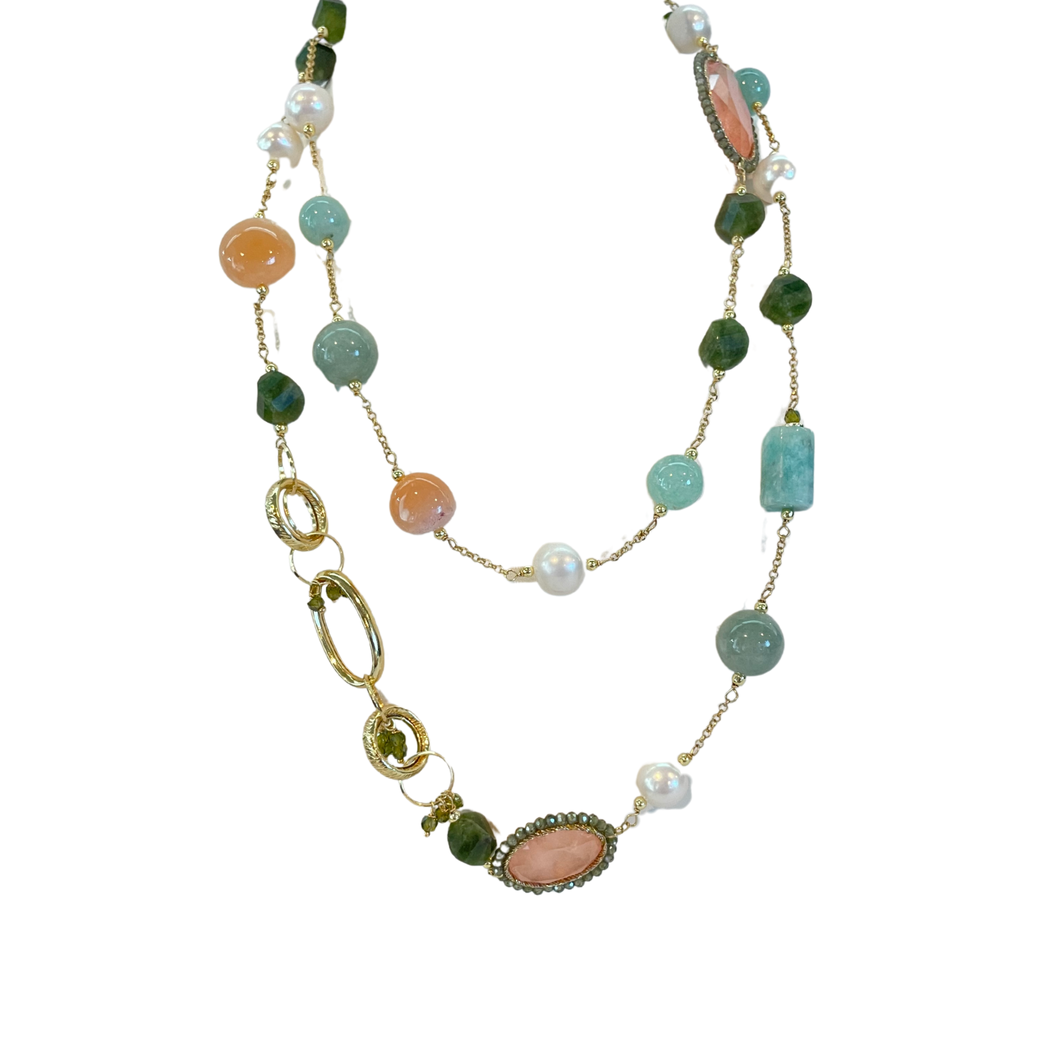 925GG FLAT SALMONE ZIRC AMAZZONIT NECKLACE