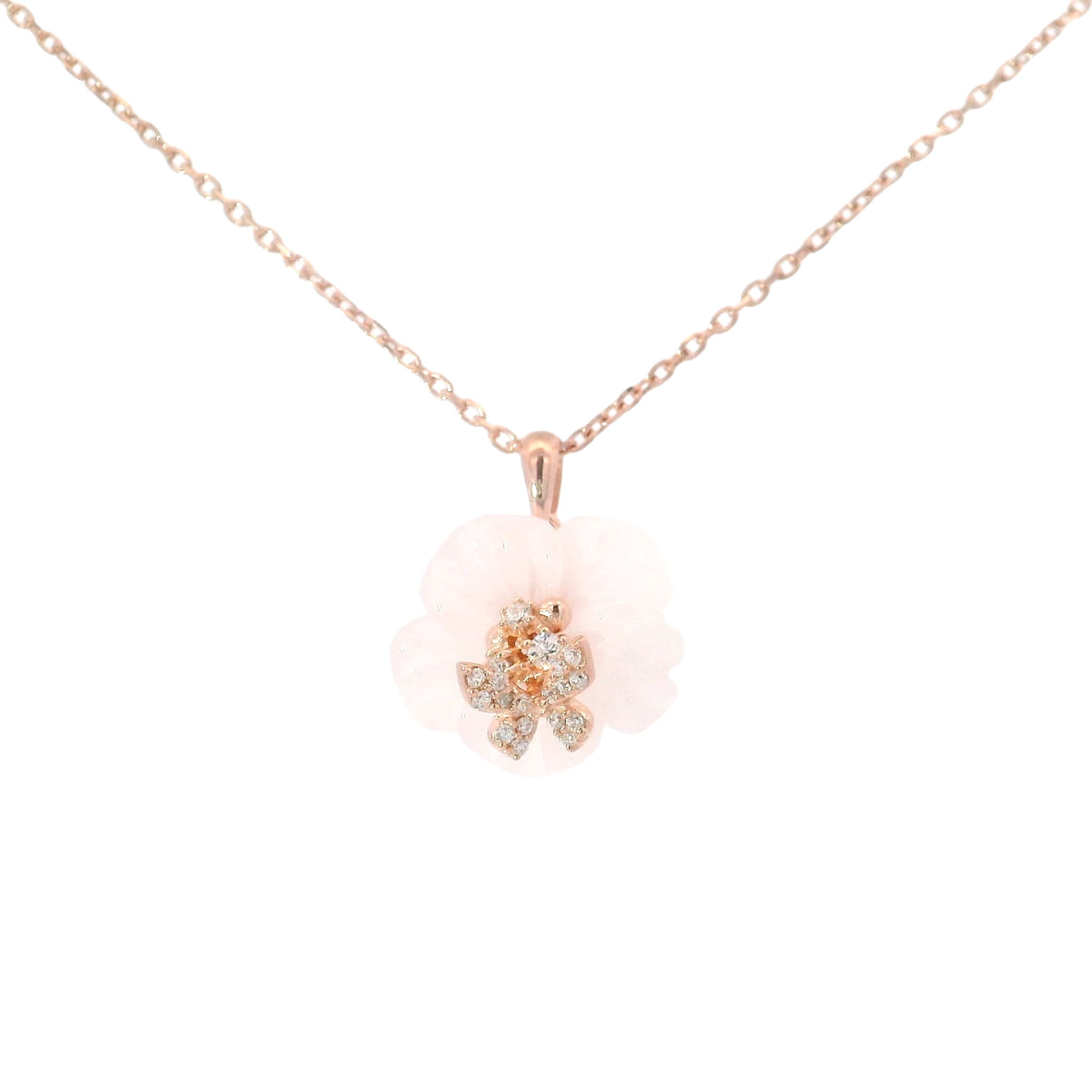 925RG FLOWER TRANSLUCENT AND MINI BUTTERLY PAVE NECKLACE