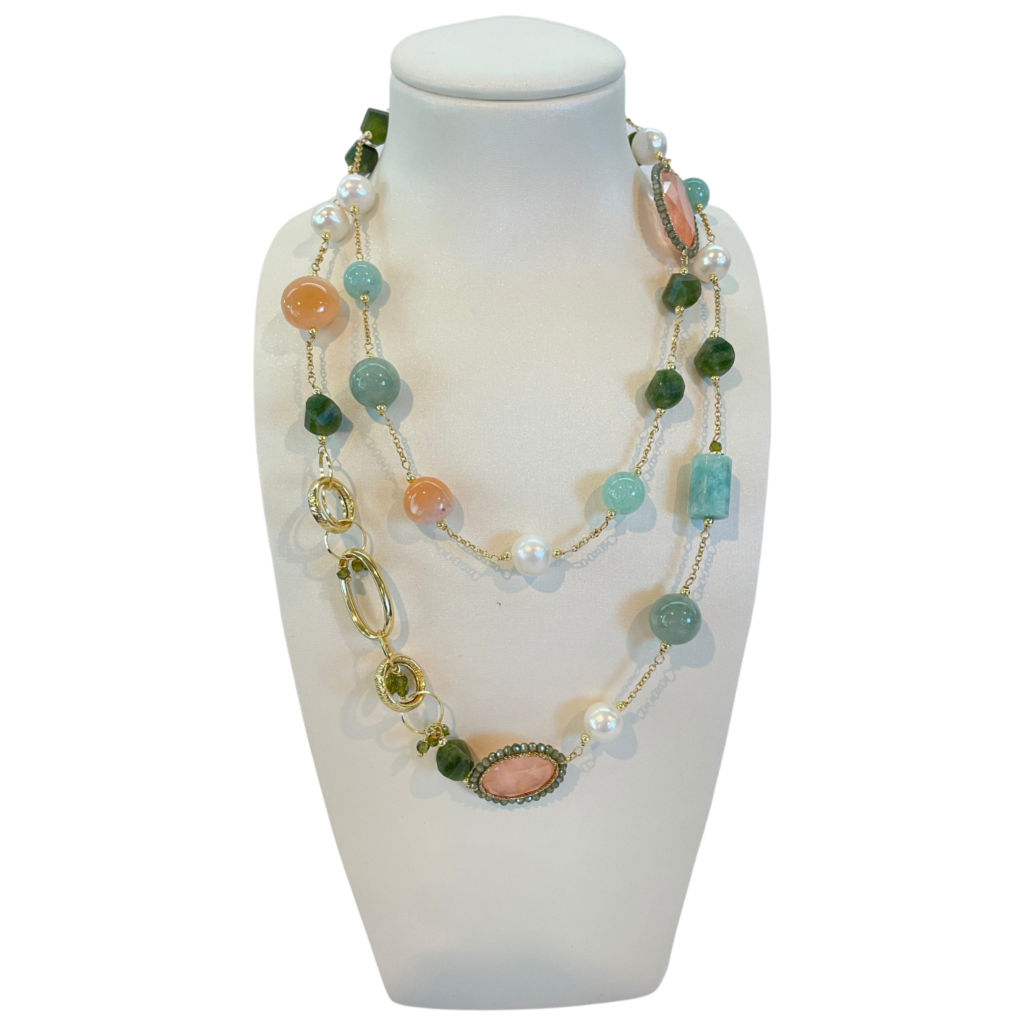 925GG FLAT SALMONE ZIRC AMAZZONIT NECKLACE