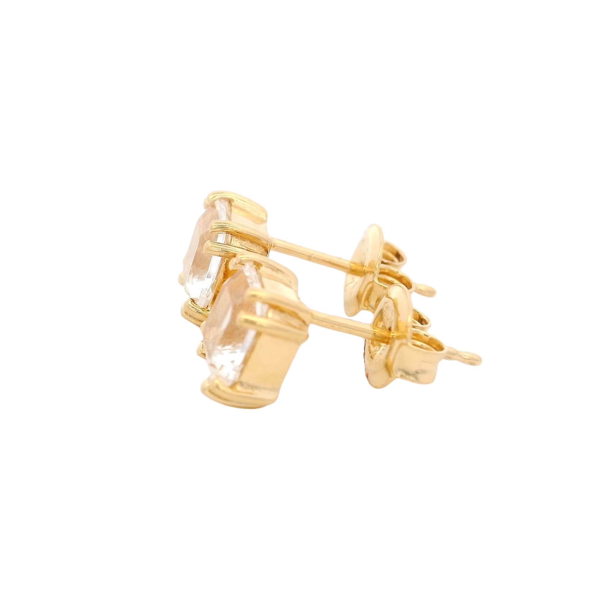925YG SOLITARY CUSHION ROCK CRYSTAL 7MM EARRINGS
