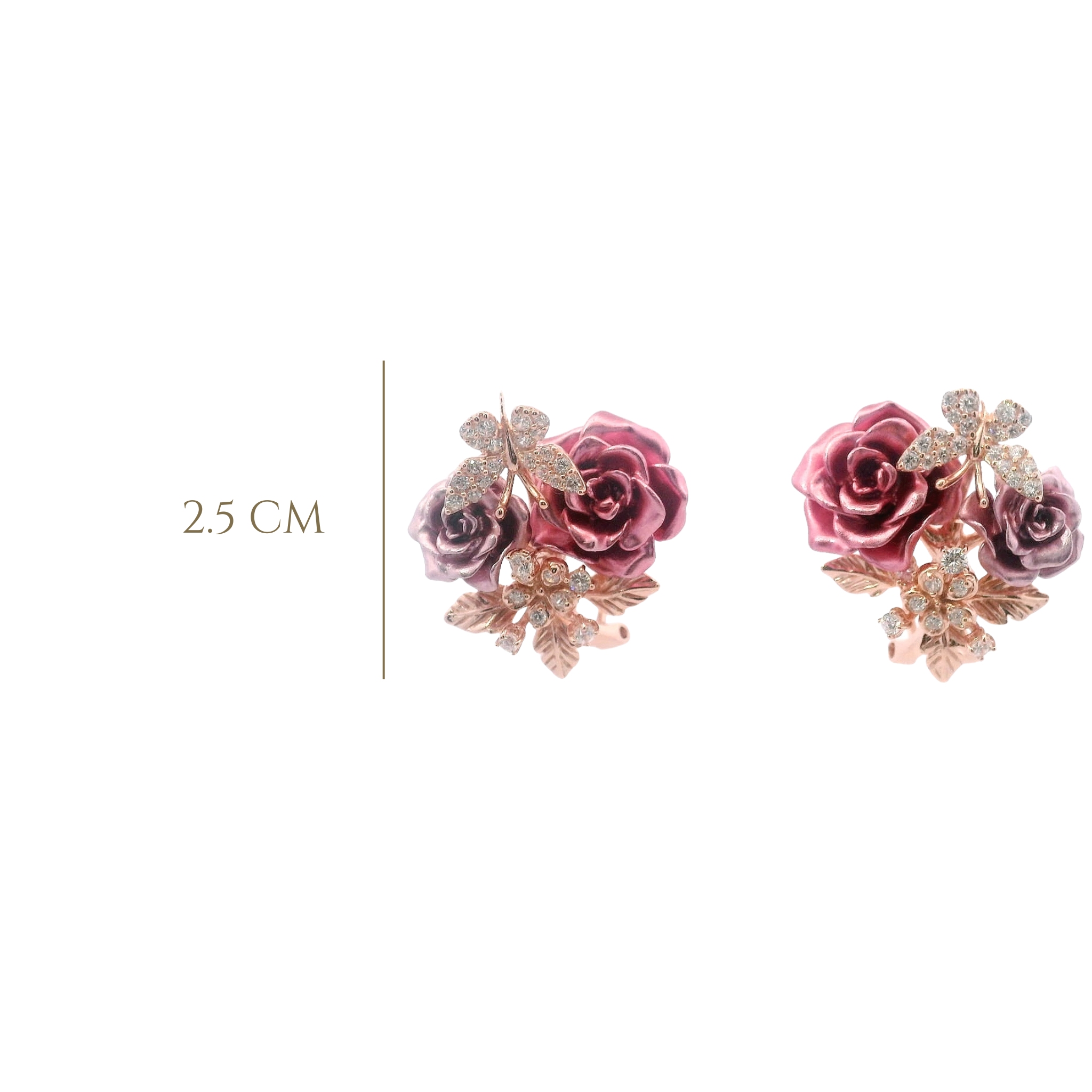 925RG DOUBLE FLOWER PINK AND BUTTERFLY PAVE EARRINGS