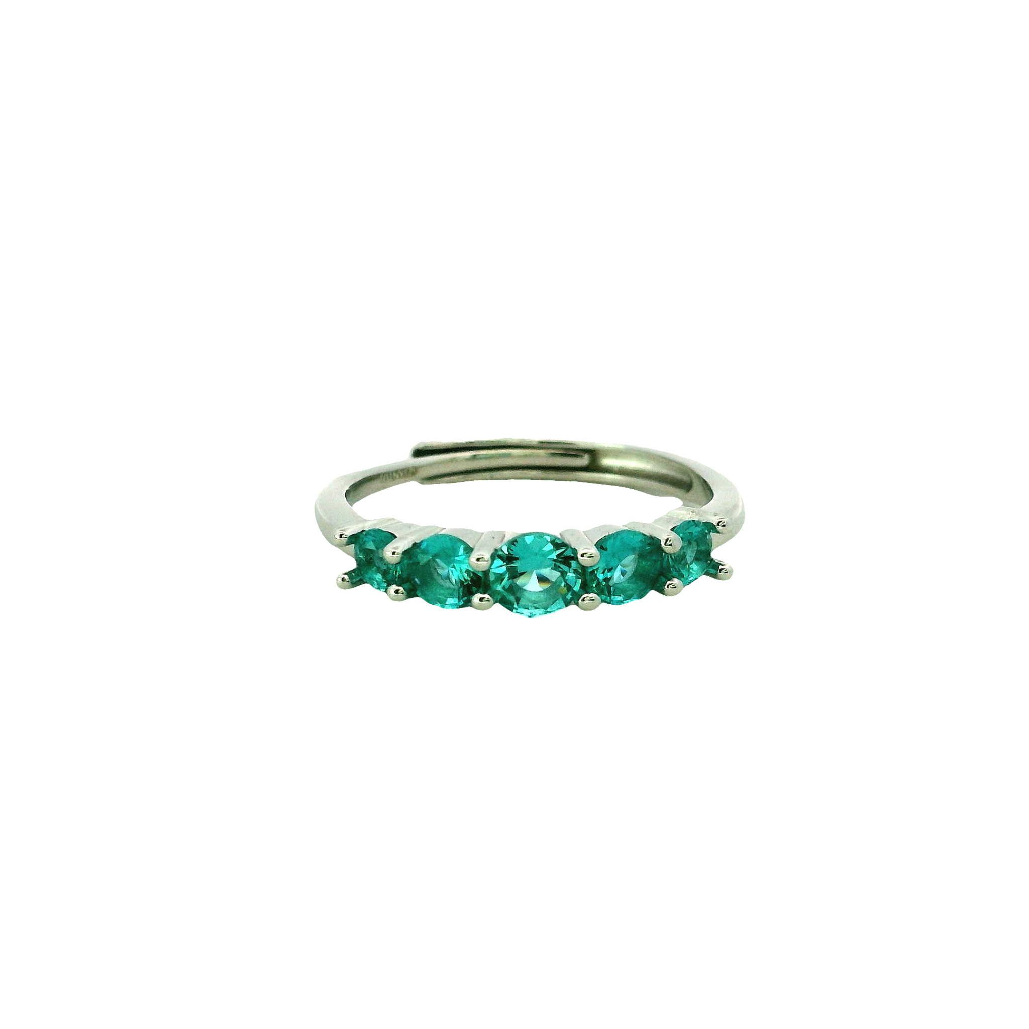 925SL FIVE STONE CZ TURQUOISE ADJUSTABLE RING