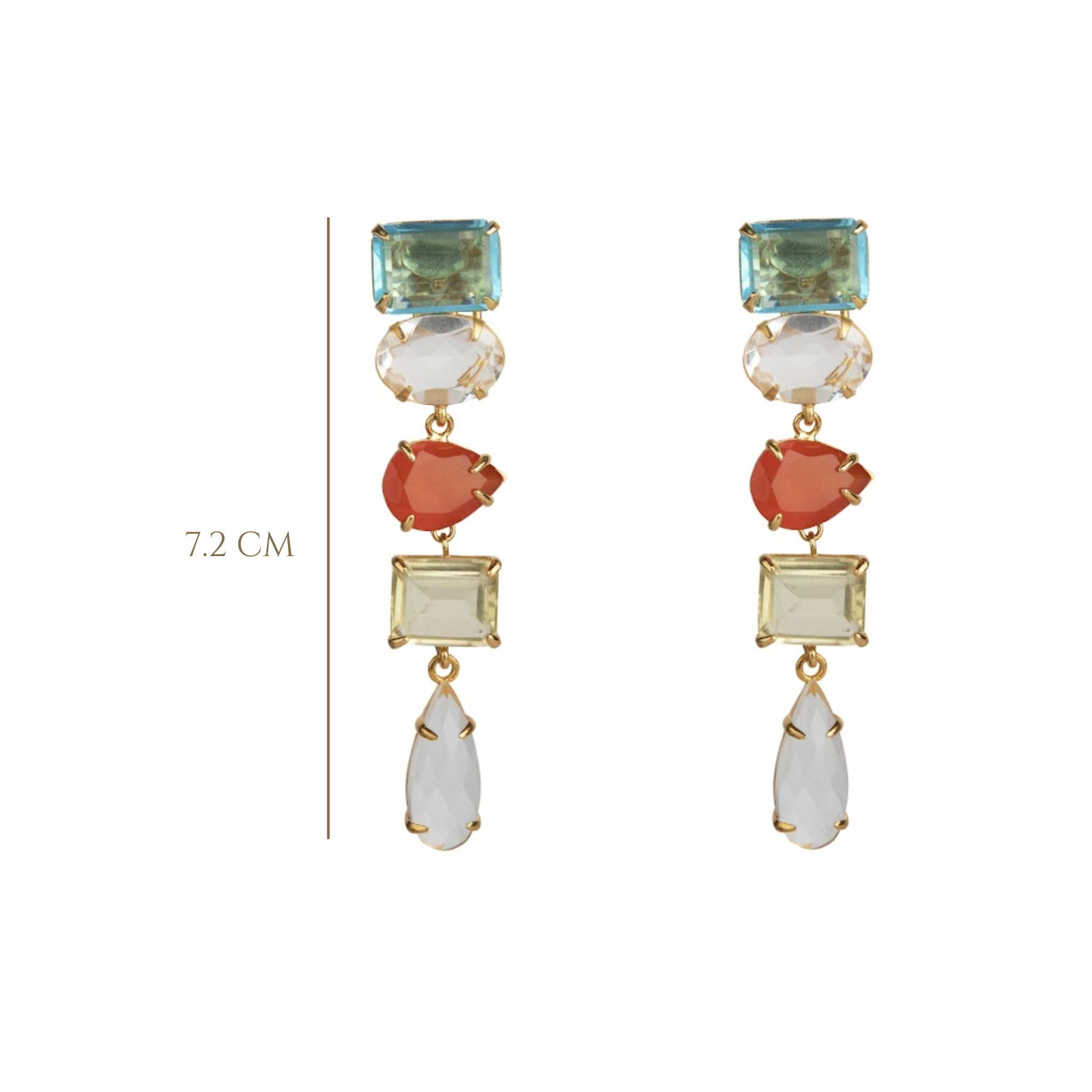 EARRINGS CARNELIAN BLUE QUARTZ LEMON QUARTZ CLEAR QUARTZ