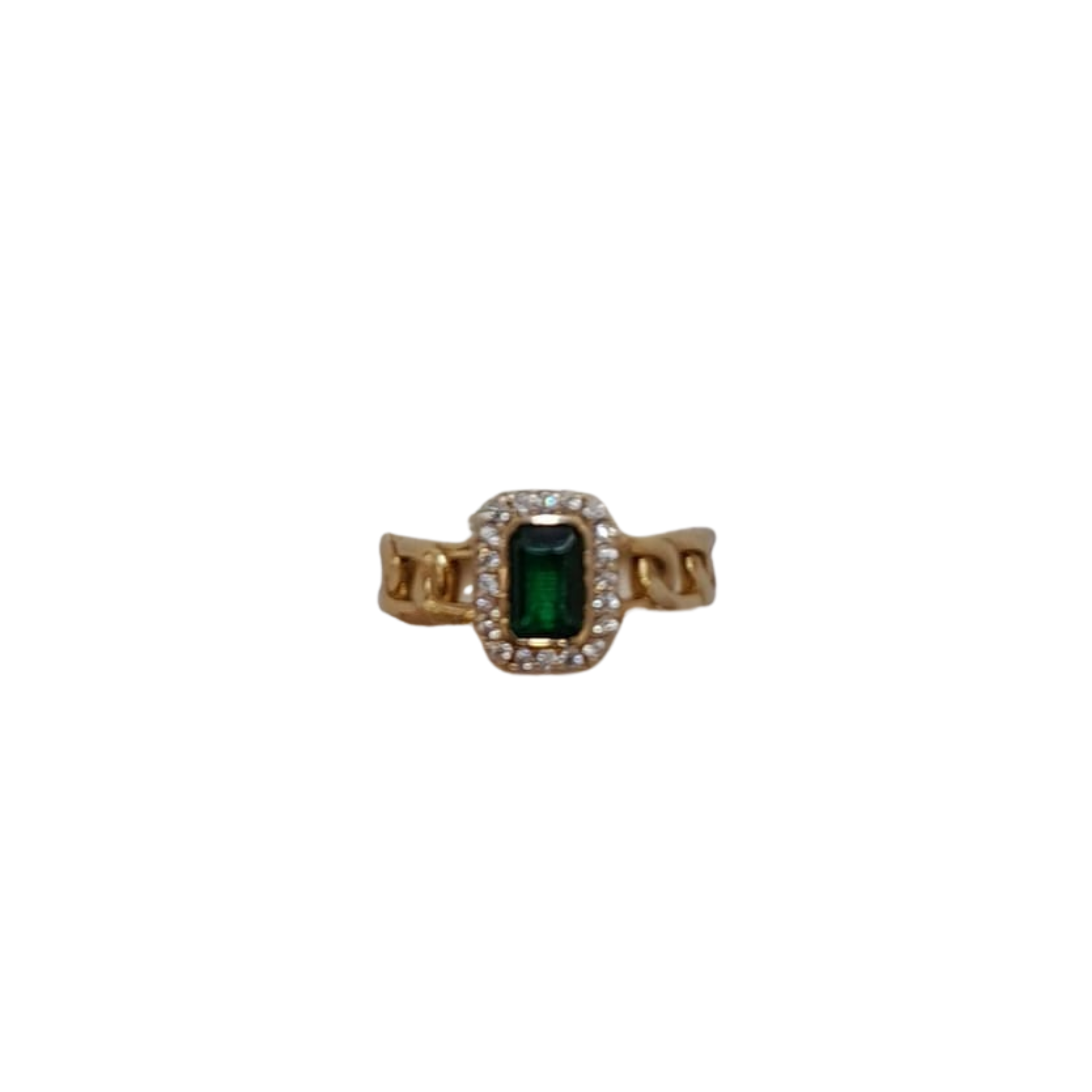 ANILLO CON CRISTAL AZUL Y HALO DE CRISTALES EN PLATA 925 CON BAÑO DE ORO AMARILLO