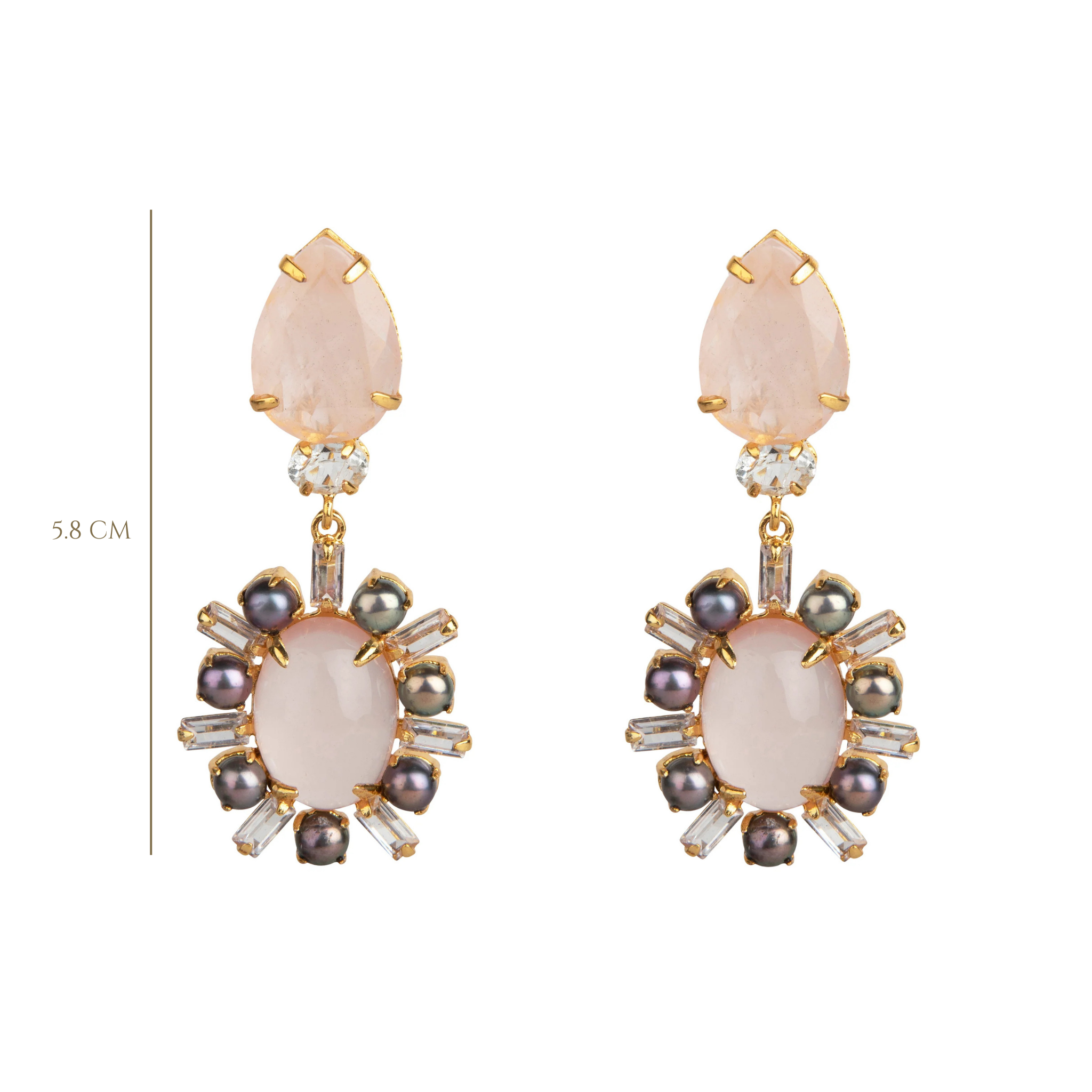 EARRINGS CLEAR QUARTZ AND GREY PEARLS