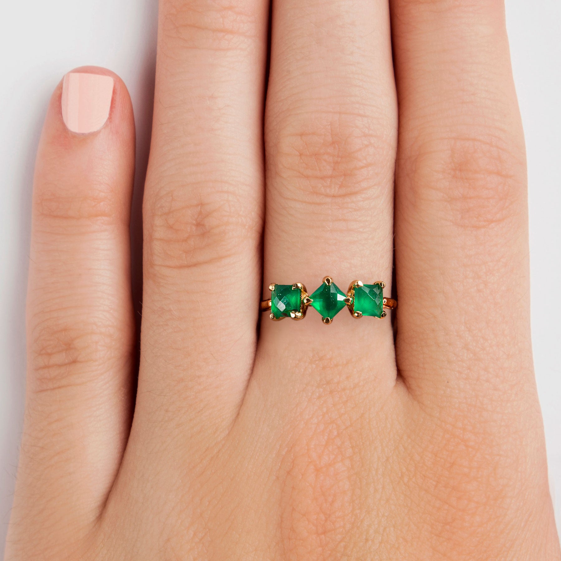 925 GOLD PLATED GREEN ONYX RING