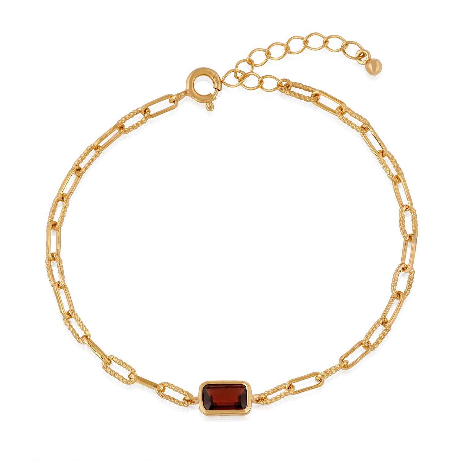925YG BAGUETTE GARNET PAPERCLIP BRACELET