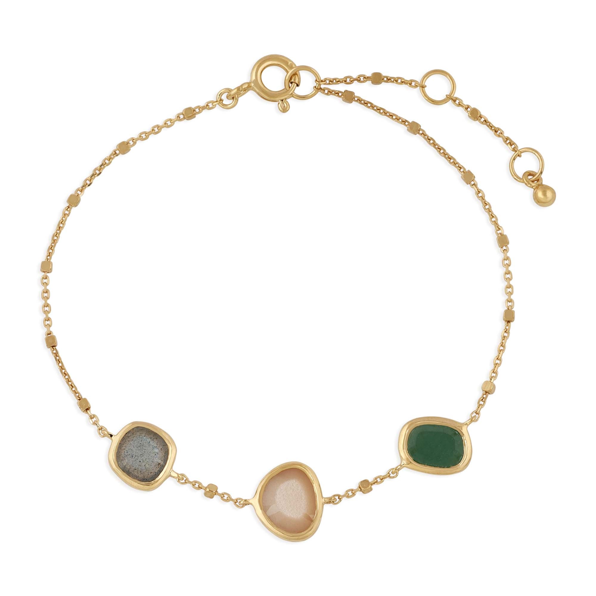 925YG 3 STONE AVENTURINE LABRADORITE MOOSTONE PEACH BRACELET