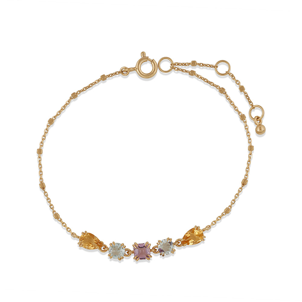 925YG MULTI SHAPE AMETHYST TOPAZ BLUE AND CITRINE BRACELET