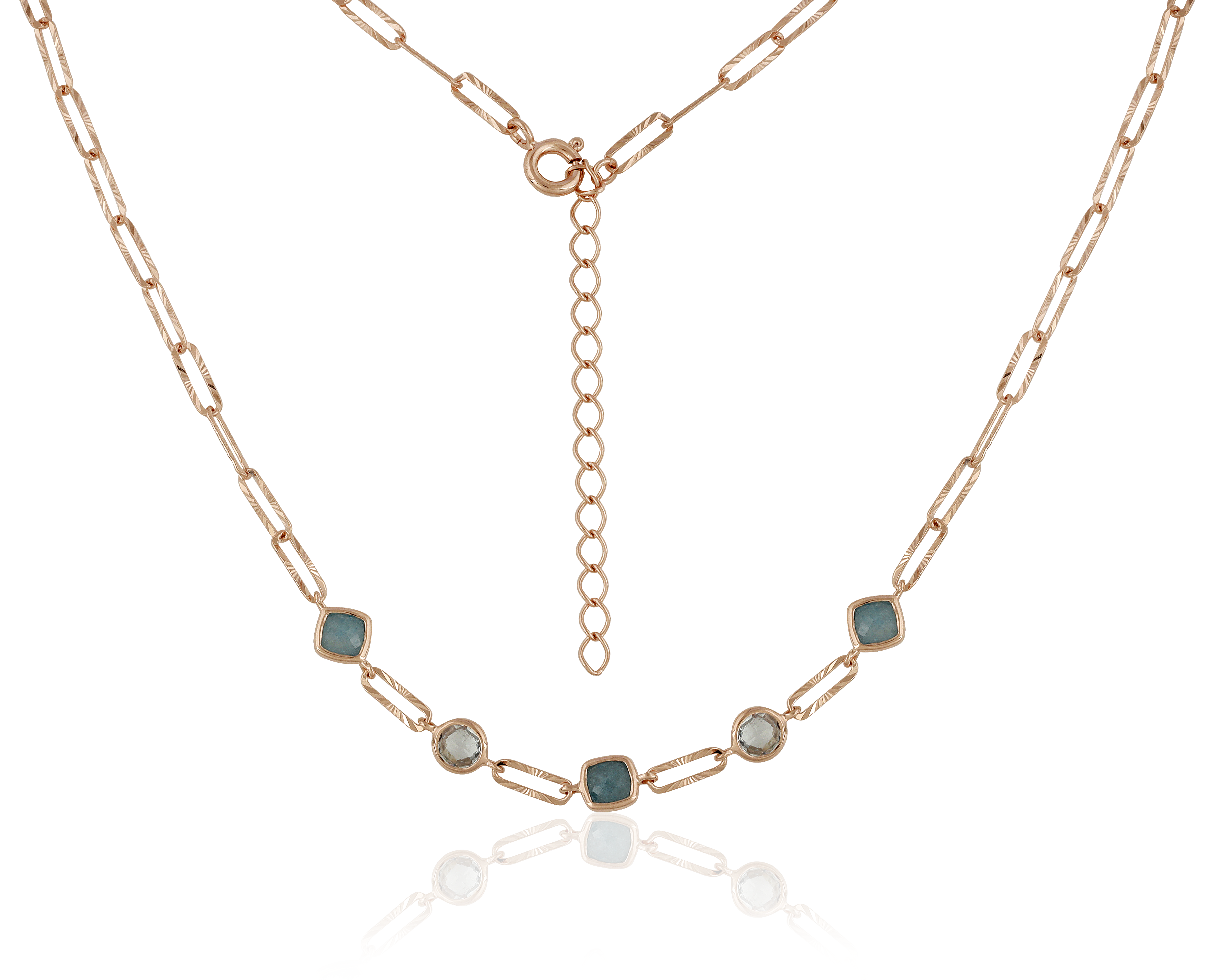 925RG STATION BEZEL AQUA TOPAZ BLUE NECKLACE