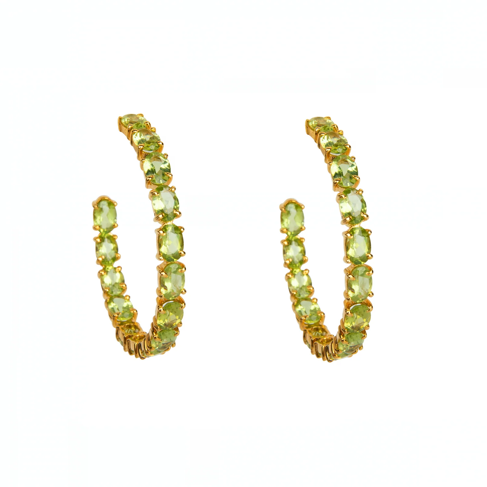 HOOP EARRINGS SET WITH 6X4 OVAL PERIDOT