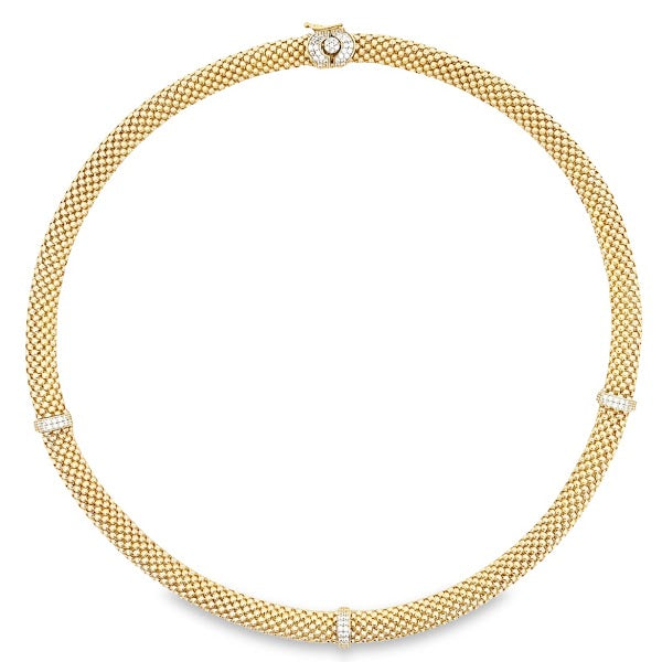 14K GOLD MESH NECKLACE WITH PAVE CHARMS