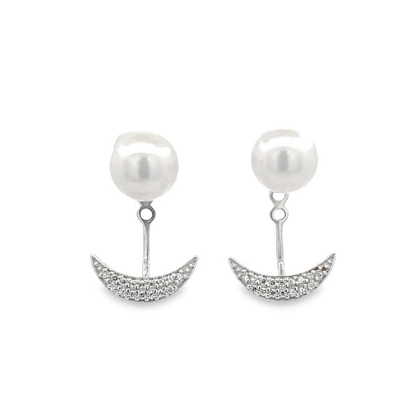 925 SILVER PLATED DROP PEARL AND MOON EARRINGS