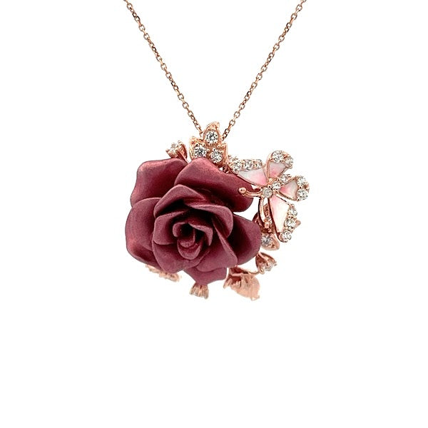 925 SILVER PINK FLOWER AND BUTTERFLY PENDANT