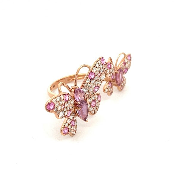 18K ROSE GOLD PINK SAPPHIRE BUTTERFLY RING