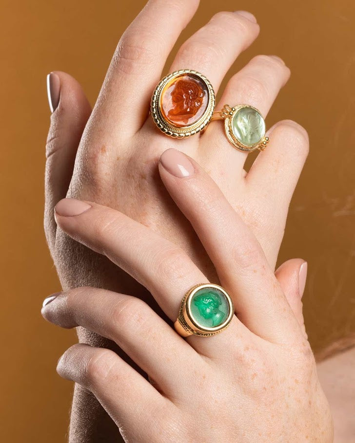 925GG FLY GLASS GREEN RING T6