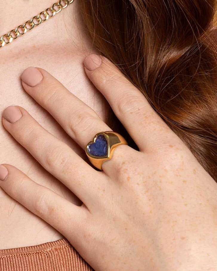 925GG HEART AND FLOWER SKY BLUE RING T7