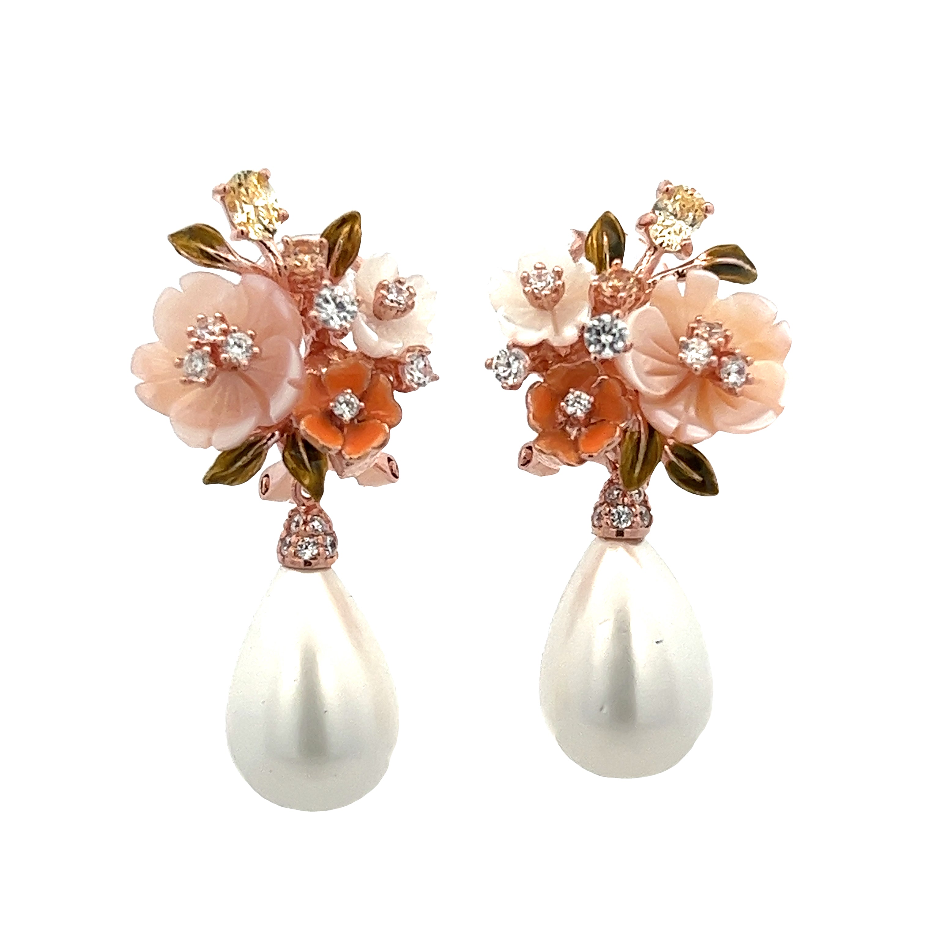 925 SILVER FLOWER EARRINGS WITH WHITE PEARL