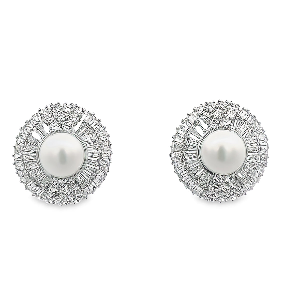 925 SILVER PLATED CENTER  PEARL AND CRYSTALS EARRINGS