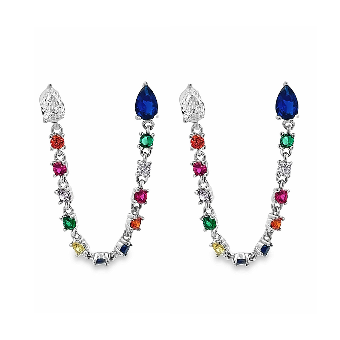 925 SILVER PLATED DANGLING WITH COLORED CRYSTALS EARRINGS
