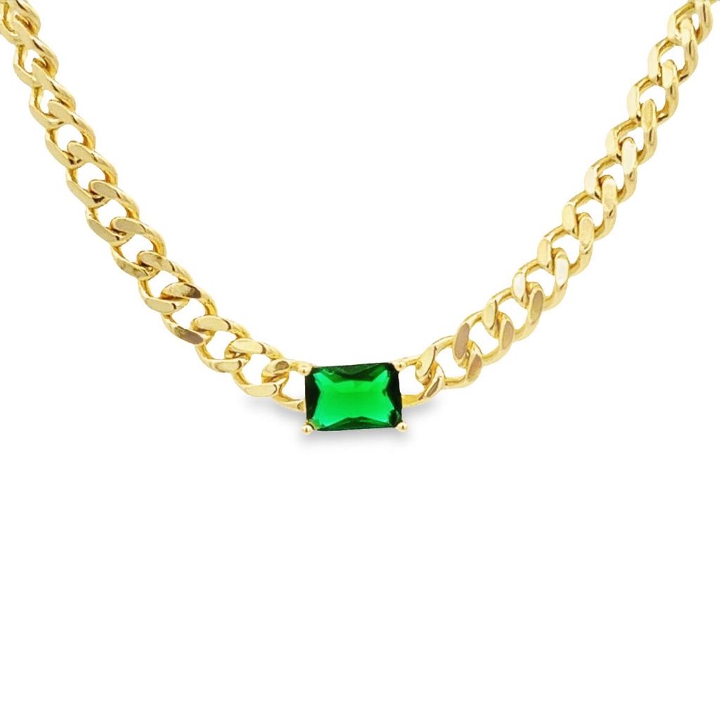 925 GOLD PLATED NECKLACE WITH GREEN CRYSTAL