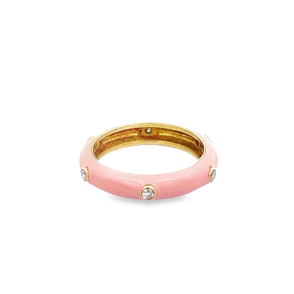 925 GOLD PLATED BABY PINK ENAMEL RING
