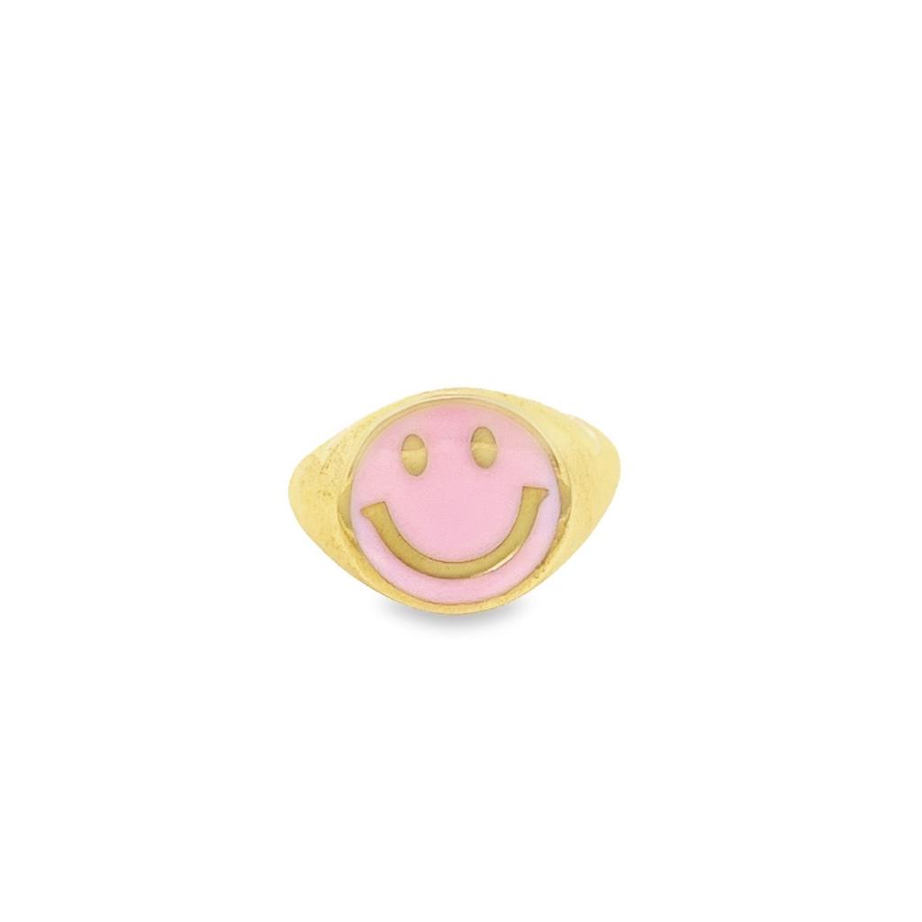 925 GOLD PLATED BABY PINK SMILEY FACE ENAMEL RING