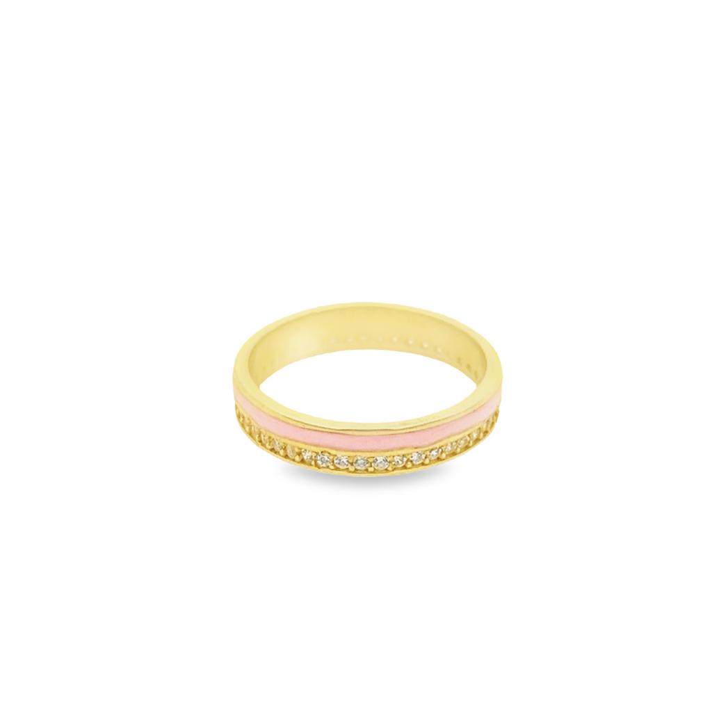 925 GOLD PLATED INFINITY RING WITH CRYSTALS AND PINK ENAMEL