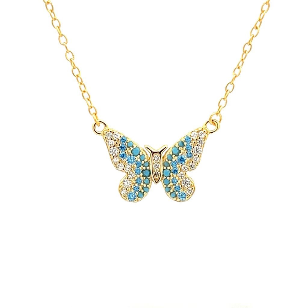 925 GOLD PLATED BABY BLUE BUTTERFLY PENDANT