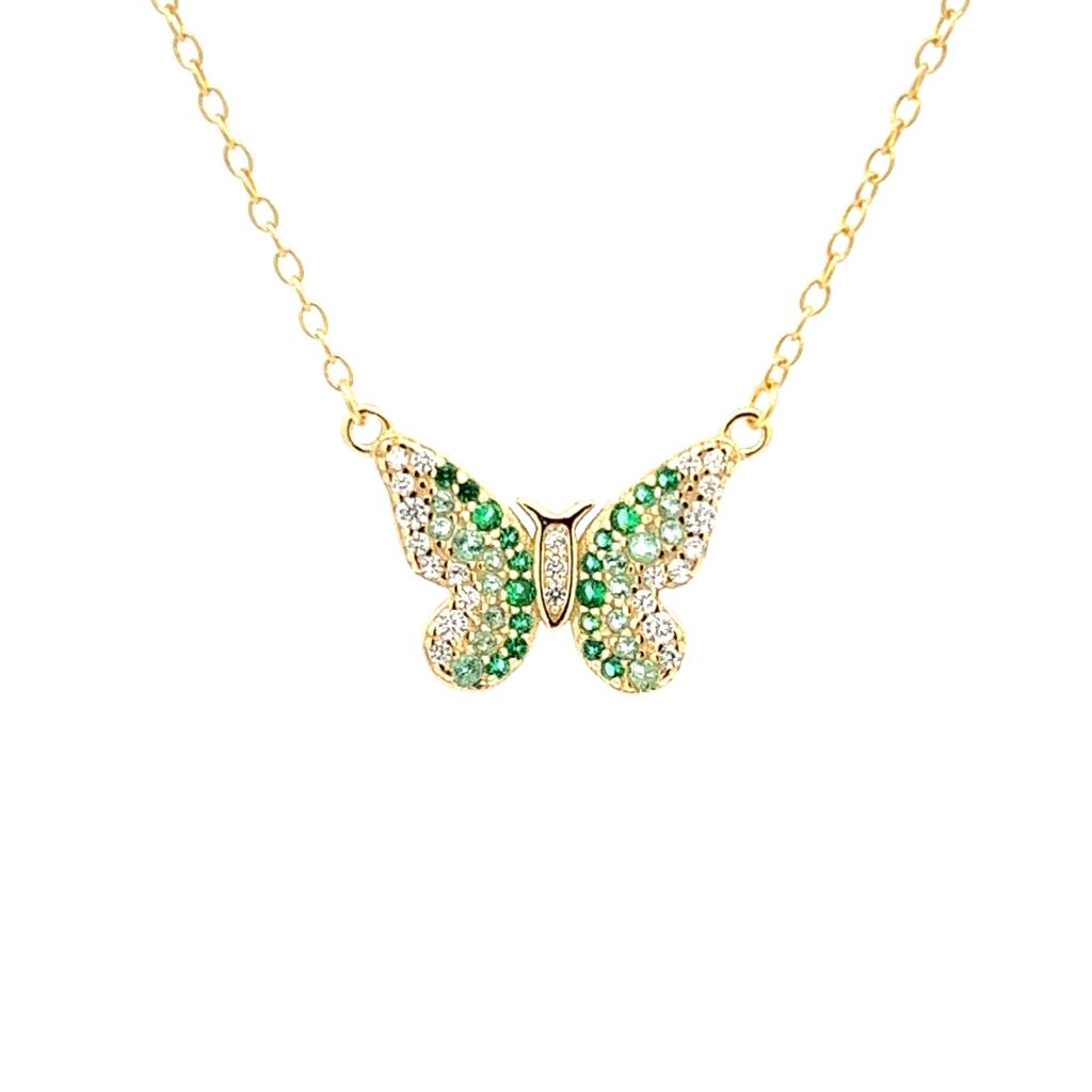 925 GOLD PLATED GREEN BUTTERFLY PENDANT