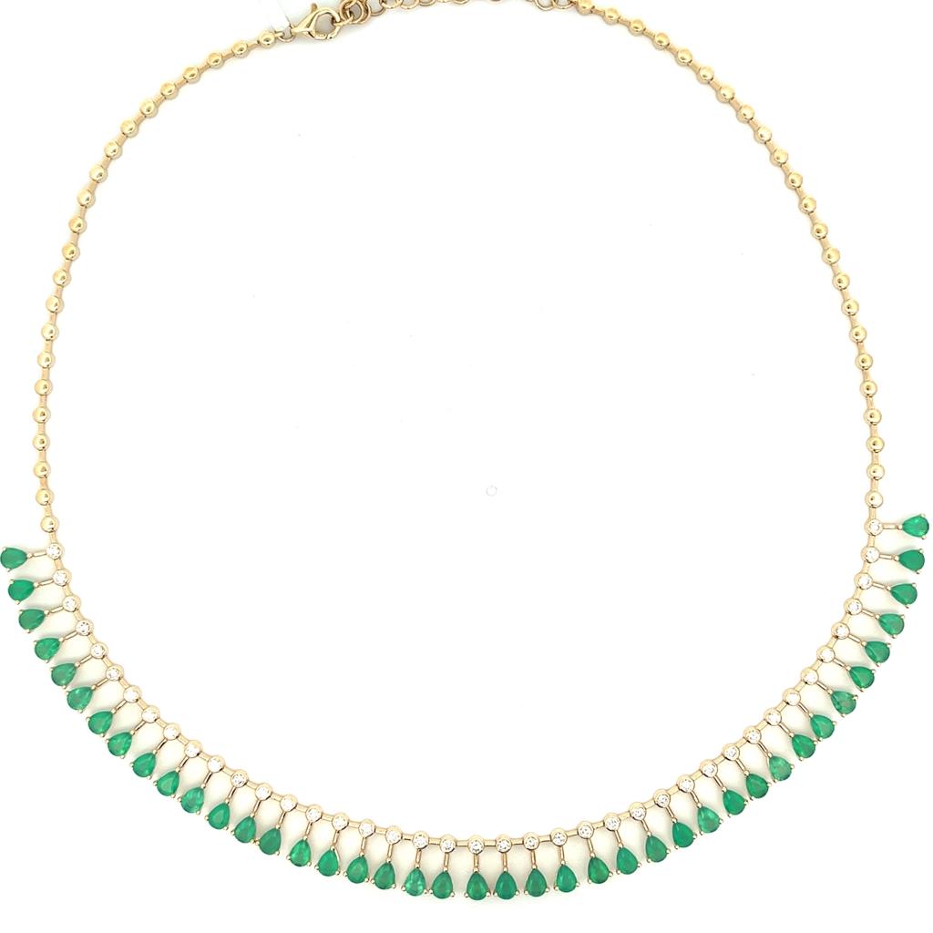 14K GOLD EMERALD AND DIAMOND NECKLACE