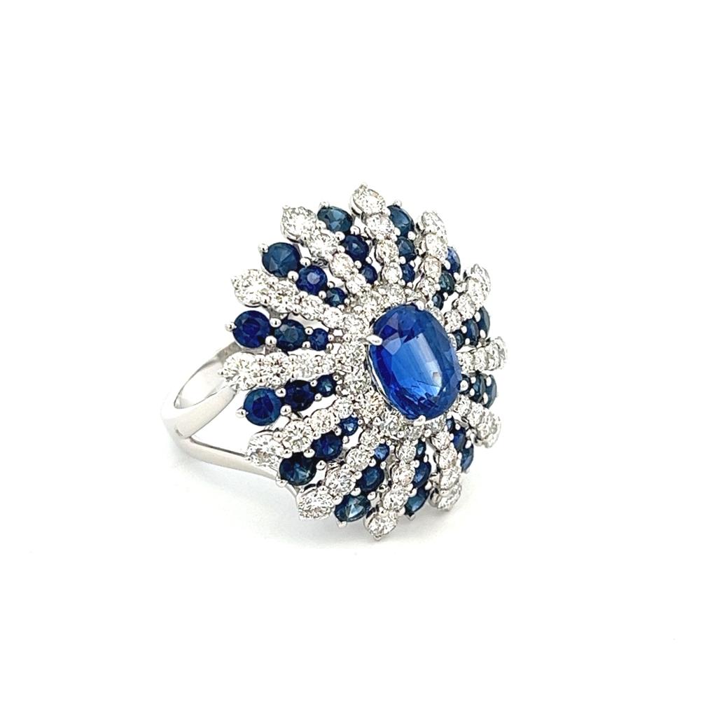 18K WHITE GOLD SAPHIRE WITH KYANITE RING