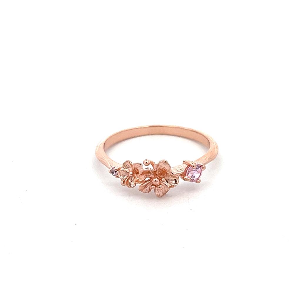 925 ROSE GOLD PLATED FLOWER PINK RING
