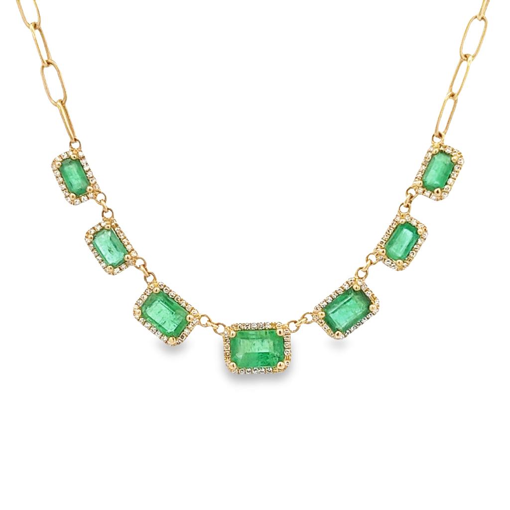 14K GOLD EMERALD PAPERCLIP NECKLACE
