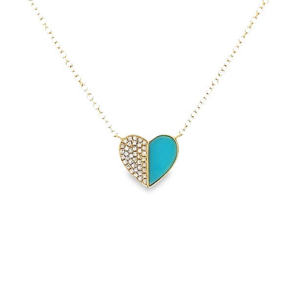 14K GOLD HEART TURQUOISE DIAMOND NECKLACE