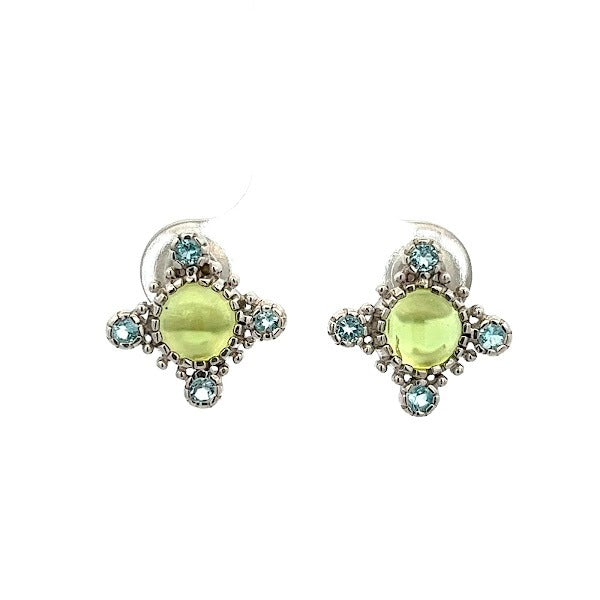 925 SILVER EARRINGS CABOUCHON ROUND PERIDOT